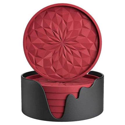 6Pcs Silicone Coasters with Holder, Non-Slip Cup Mats for Drinks & Glasses