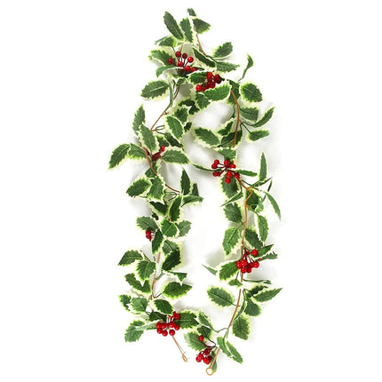 2Pcs 2.2M Christmas Holly Garland Fake Red Berries Artificial Greenery