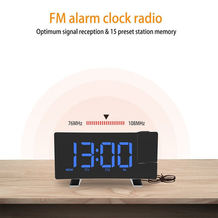 LED Projection Alarm Clock with Radio, Curved Screen Digital