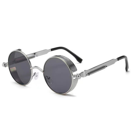Classic Steampunk Sunglasses for Men Women Retro Round Metal Frame