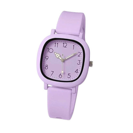 Fashion Purple Silicone Quartz Watch for Women, Stainless Steel Case