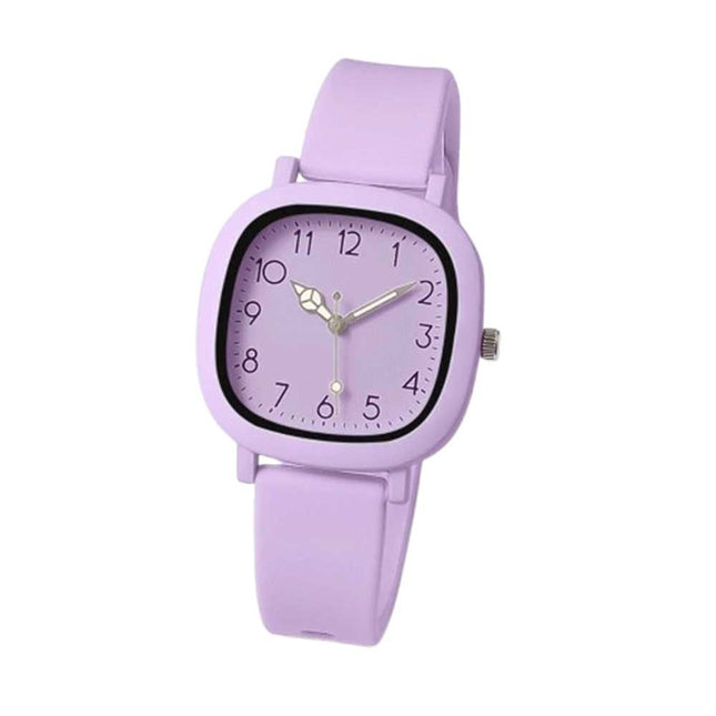 Fashion Purple Silicone Quartz Watch for Women, Stainless Steel Case