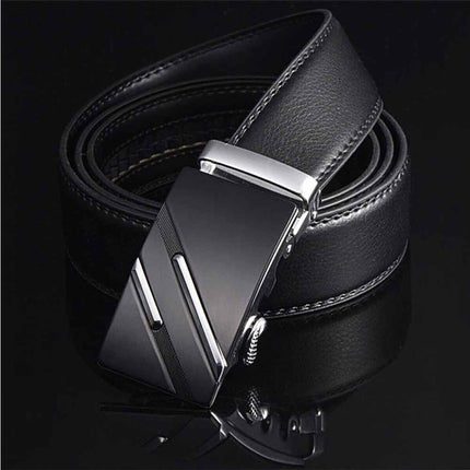 Fashion Men's Leather Ratchet Belt Automatic Buckle Waistband 120cm