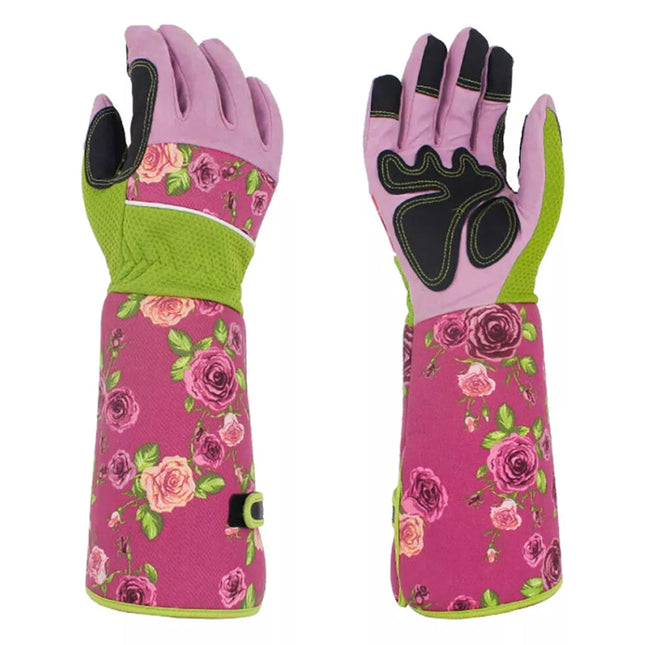 Ladies Thorn Proof Long Sleeve Leather Gardening Gloves with Gauntlet Cuff