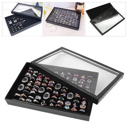 100-Slot Jewelry Ring Earring Storage Box Display Organizer Tray, No Rings