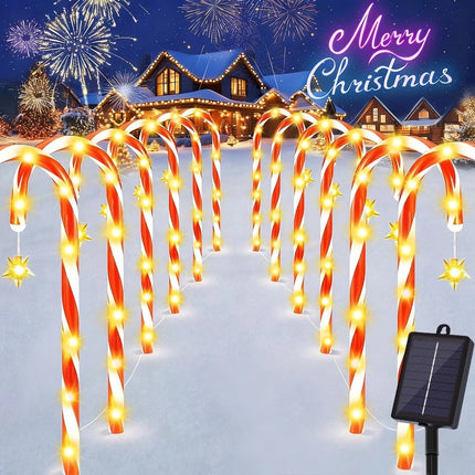 5IN1 Red Solar Christmas LED Lights Candy Cane Path Garden Decor