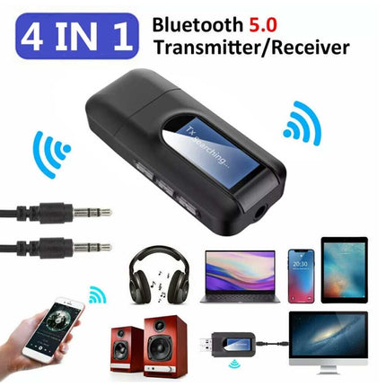 4-in-1 Bluetooth 5.0 Wireless Audio Adapter with 3.5mm & USB for TV/Car