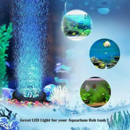 7 Color LED Air Stone Disk Aquarium Bubble Light Fish Tank Lamp