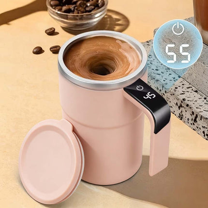 Pink Women's Self Stirring Coffee Mug, Electric Magnetic Rechargeable Auto Mixing Cup