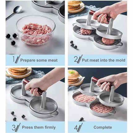 Double Burger Press Hamburger Maker Non-Stick Aluminium Beef Patty BBQ