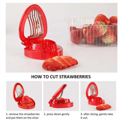 Stainless Steel Strawberry Slicer Tool with Blade, Kitchen Fruit Cutter