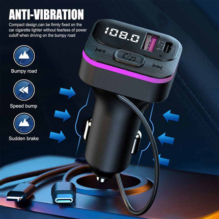 Car Bluetooth FM Transmitter USB Type C Fast Charger Hands Free Adapter