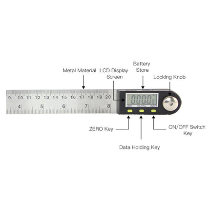 200mm Digital Angle Ruler 360° Stainless Steel Electronic LCD Protractor