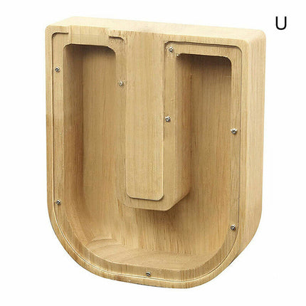 Wooden Piggy Bank, Funny Letter Coin Money Box for Kids & Adults Gift