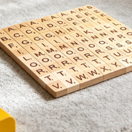 100 Wooden Craft Tiles with Black Letters & Numbers for DIY Projects