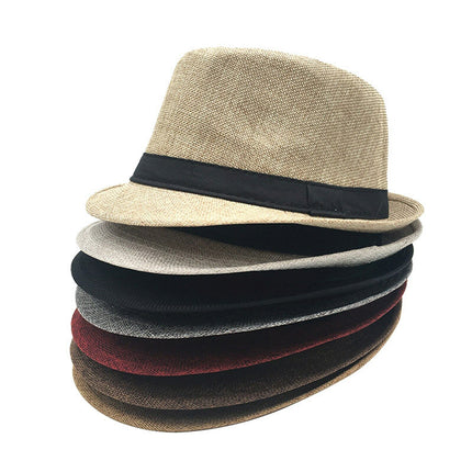 Men Women Summer Fedora Hat Straw Trilby Beach Sun Panama Cap Brim