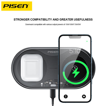 PISEN 2-in-1 Wireless Charging Station Transparent for iPhone AirPods Watch