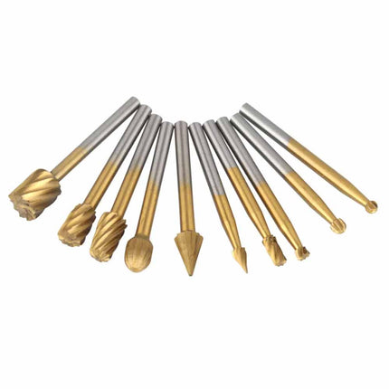10Pcs HSS Wood Carving Router Bits Set Rotary Drill File Tools for Carving