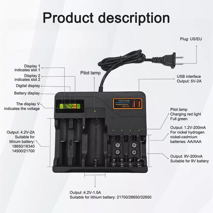 LCD Smart Battery Charger for AAA AA 9V Ni-MH Ni-CD Rechargeable