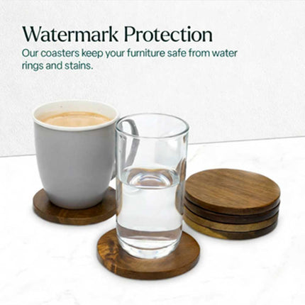 Wooden Round Coasters Set of 6 Acacia Wood for Drinks Coffee Tea Home Dining