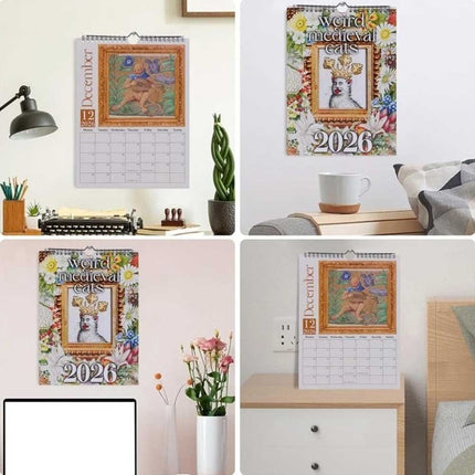 2026 Weird Medieval Cats Wall Calendar Monthly Planner Art Gag Gift