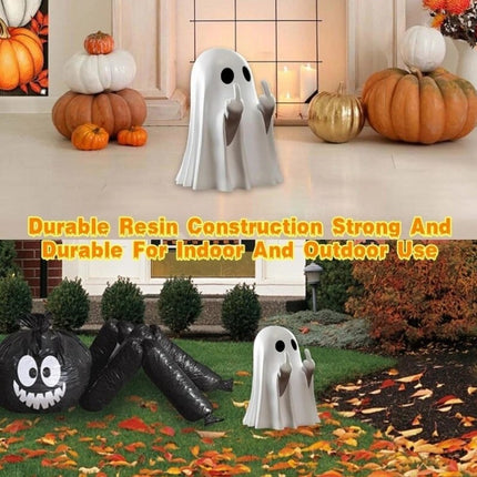 Funny Middle Finger Ghost Statue 9CM Halloween Resin Figurine Home Decor