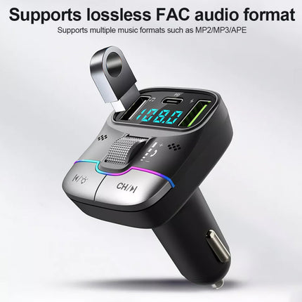 Bluetooth 5.3 Car FM Transmitter Wireless USB PD Fast Charger MP3 Player