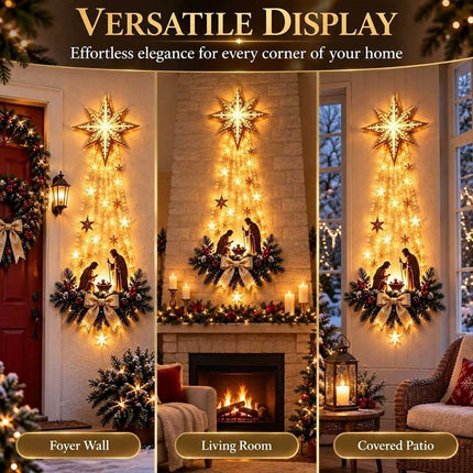Christmas Nativity Wall Decor Holy Family Star LED Hanging Ornament