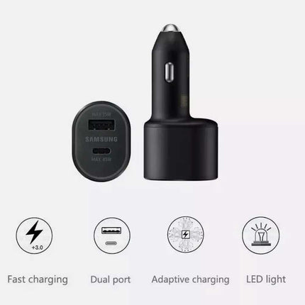 60W Dual Car Charger 45W+15W USB-C & USB-A Super Fast Charging
