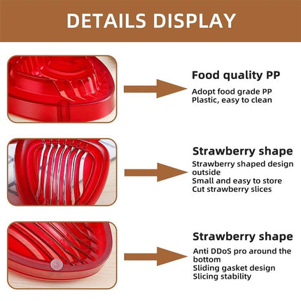 Stainless Steel Strawberry Slicer Tool with Blade, Kitchen Fruit Cutter