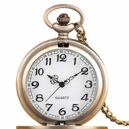 Vintage Bronze Quartz Pocket Watch with Dragon & Phoenix Chain