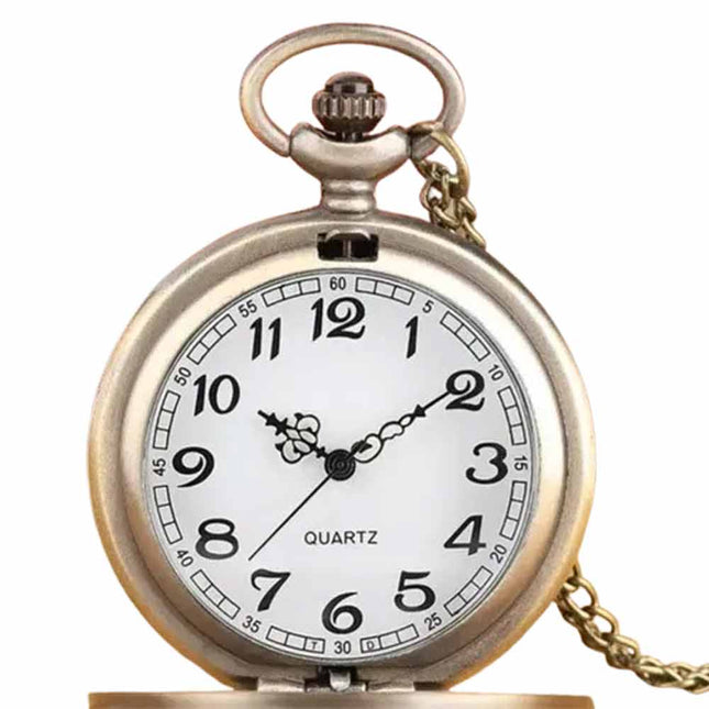 Vintage Bronze Quartz Pocket Watch with Dragon & Phoenix Chain