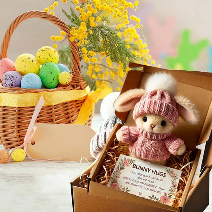 Cute Easter Gift Card Pink Mini Bunny Hug Rabbits in Box Mini Bunnies