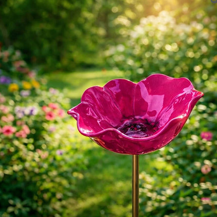 Iron Bird Bath & Feeder Garden Stake, Outdoor Decor, Metal Flower, 15cm