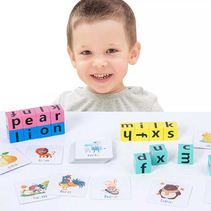 Wooden Crossword Puzzle 16 Bricks Montessori Spelling Game Educational Toy