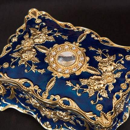 Retro Blue Jewelry Box Trinket Organizer, Alloy Ring Necklace Storage Box