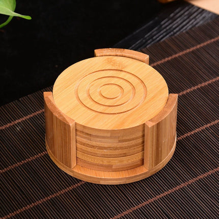 Drink Coasters Set of 6, Natural Bamboo Round Coaster Tea Coffee Cup Mat