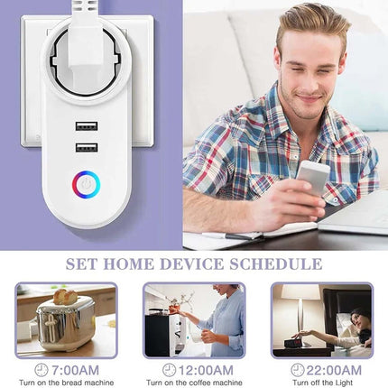 Smart Home WiFi Dual Socket Switch Adaptor, Works with Alexa & Google