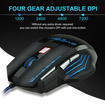 7200 DPI 7-Button Ergonomic Wired USB Gaming Mouse for PC/Mac