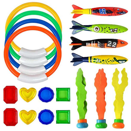 19pcs Kids Underwater Diving Toy Set, Swimming Pool Dive Rings & Seaweeds