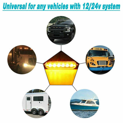 4x 6 LED Amber Strobe Marker Light Bar Flashing Beacon for Car 12V