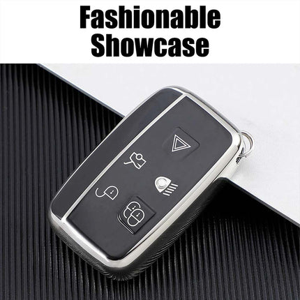 For Land Rover Range Rover Sport Evoque Jaguar Key Fob Cover, Protective Silicone/Leather Shell Case with Keyring