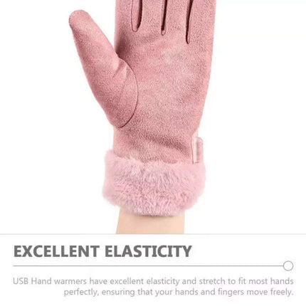 USB Heated Gloves Women Hand Warmer Ladies Winter Warm Gloves