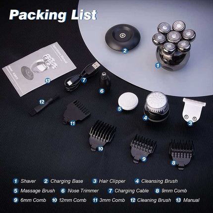 7 Head Electric Shaver Men Bald Beard Hair Skull Trimmer Remover Razor