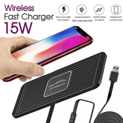 Wireless Car Charger Mat Non Slip Fast Charging Pad with 1M Cable Smartphone