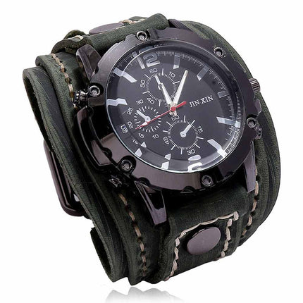 Military Retro PU Leather Strap Watch Men Punk Quartz Cuff Wristwatch