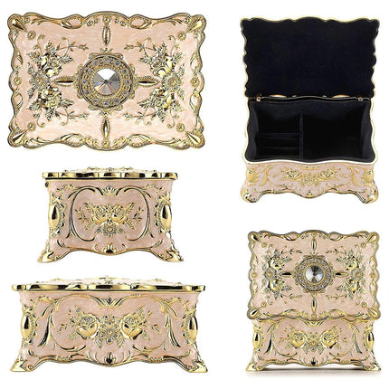 Vintage Alloy Jewellery Box, Trinket Organiser Ring Necklace Storage Case Gift