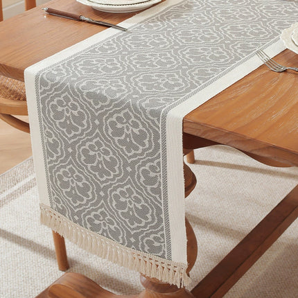 Elegant Jacquard Tassel Table Runner for Dining Table Counter Decor
