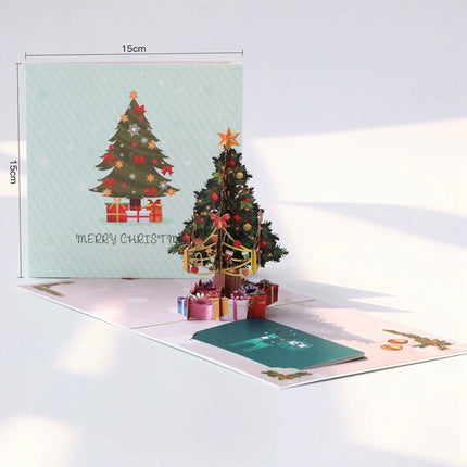 3D Pop-Up Christmas Tree Gift Greeting Card, Festive Xmas Holiday Card