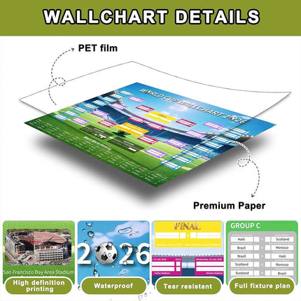 2 Pcs 2026 World Cup Football Wall Chart Schedule Poster 60x90cm